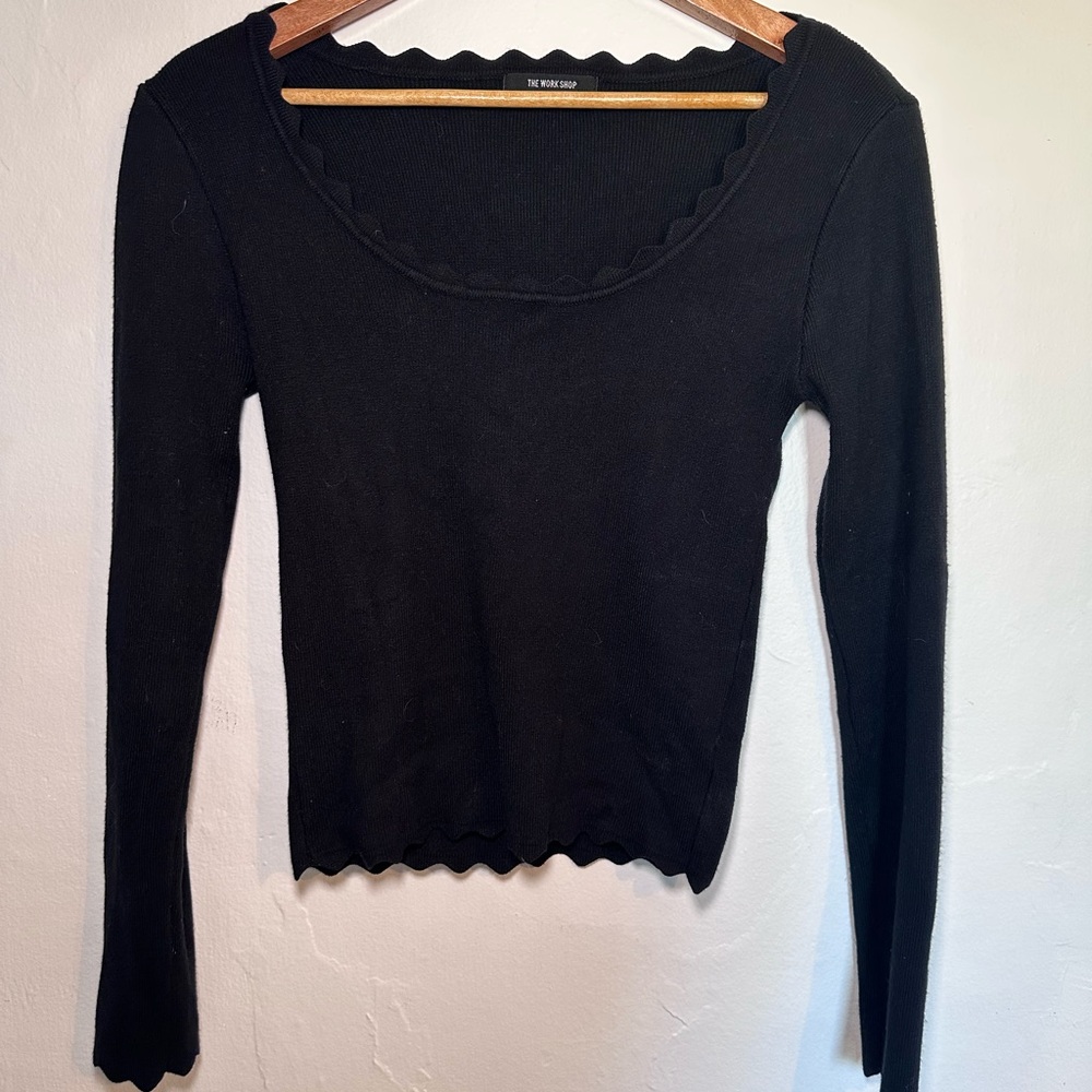 The Limited Black Scalloped Long Sleeve Top